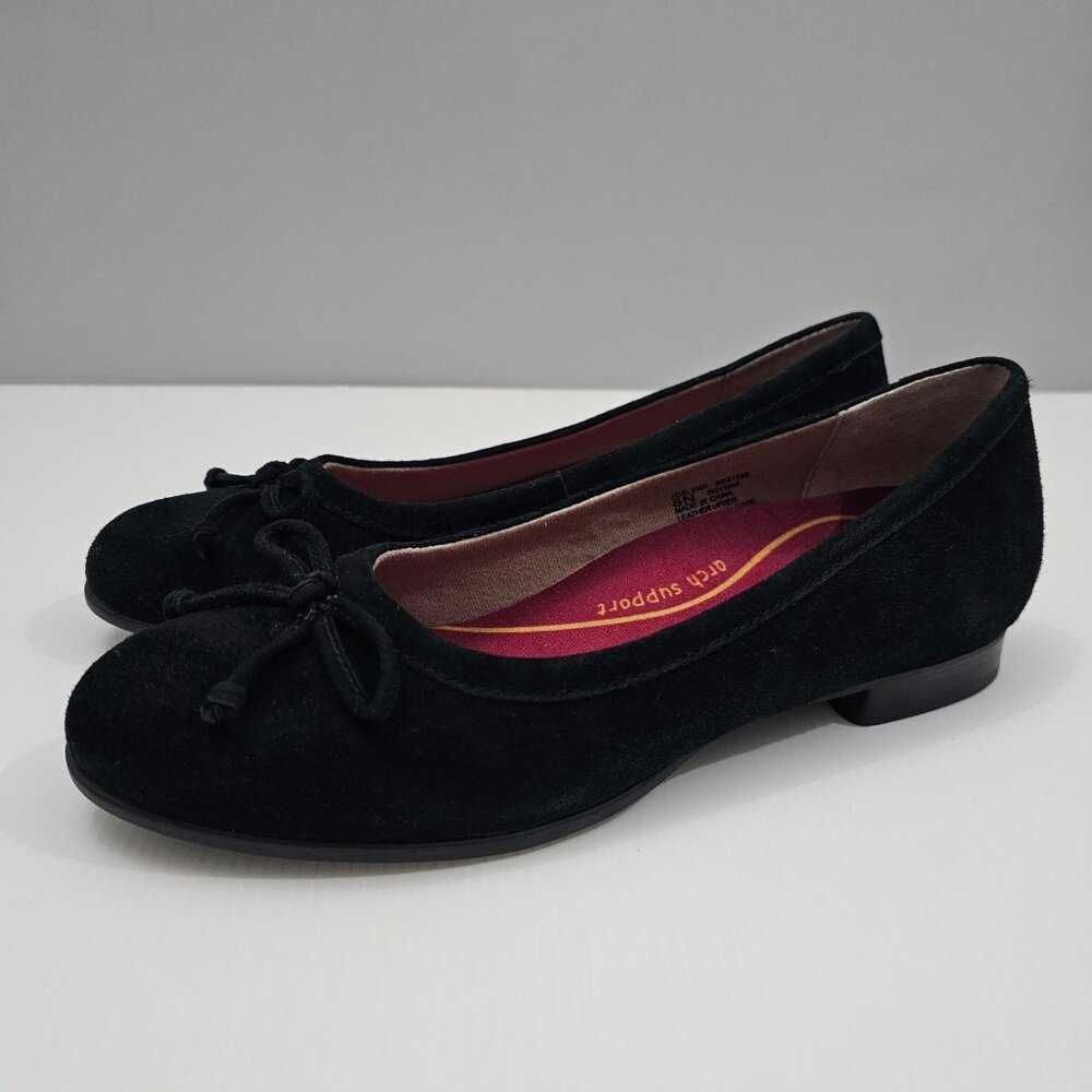 Munro Joslynn Ballet Flat Womens 8 NARROW Black Suede Bow Comfort Slip On